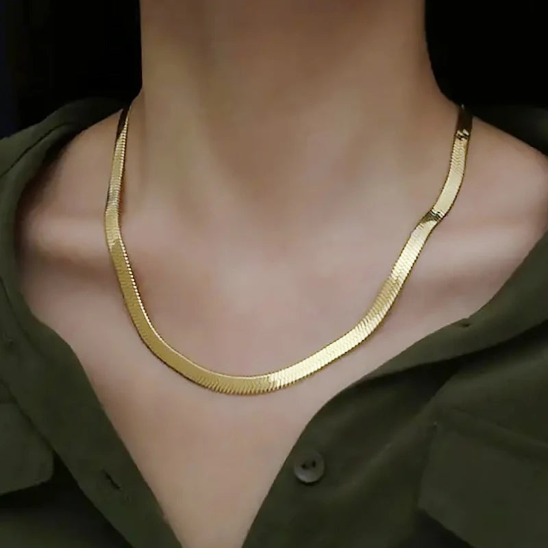 Blade Snake Chain Stainless Steel Necklaces Unisex Men Choker Width 2/4/5mm Herringbo lifestyle view