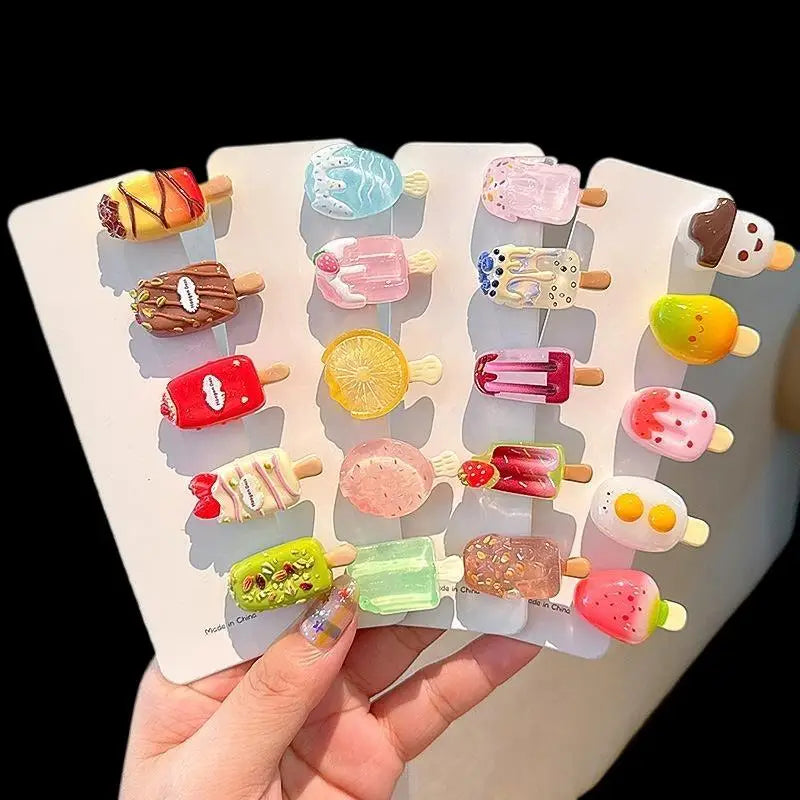 ✰✪10Pcs Hair Accessory Cute Mini Ice Cream Transparent Funny Hair Clip For Women Bangs And Hair Tidying Duckbill Clip