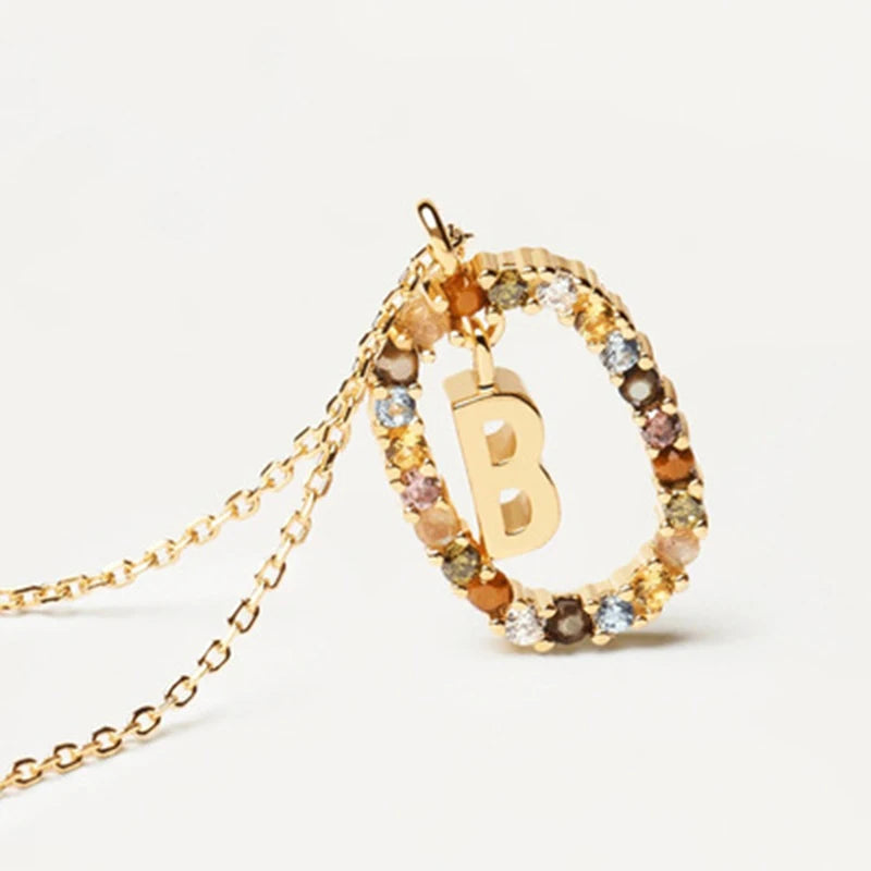 925 Sterling Silver Gold Initial Necklace | Personalized Letter Pendant with Zirconia alternate view