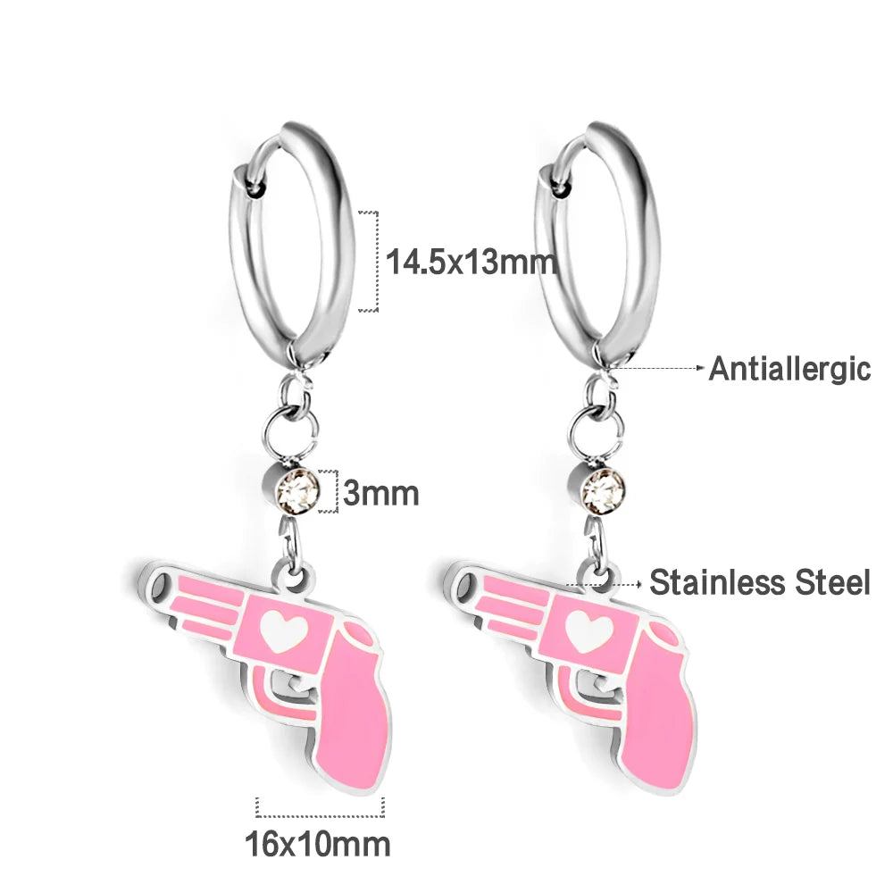 LUXUSTEEL Golden Animal style Women's Hoop Earrings Stainless Steel Earring Panda Dino close-up view