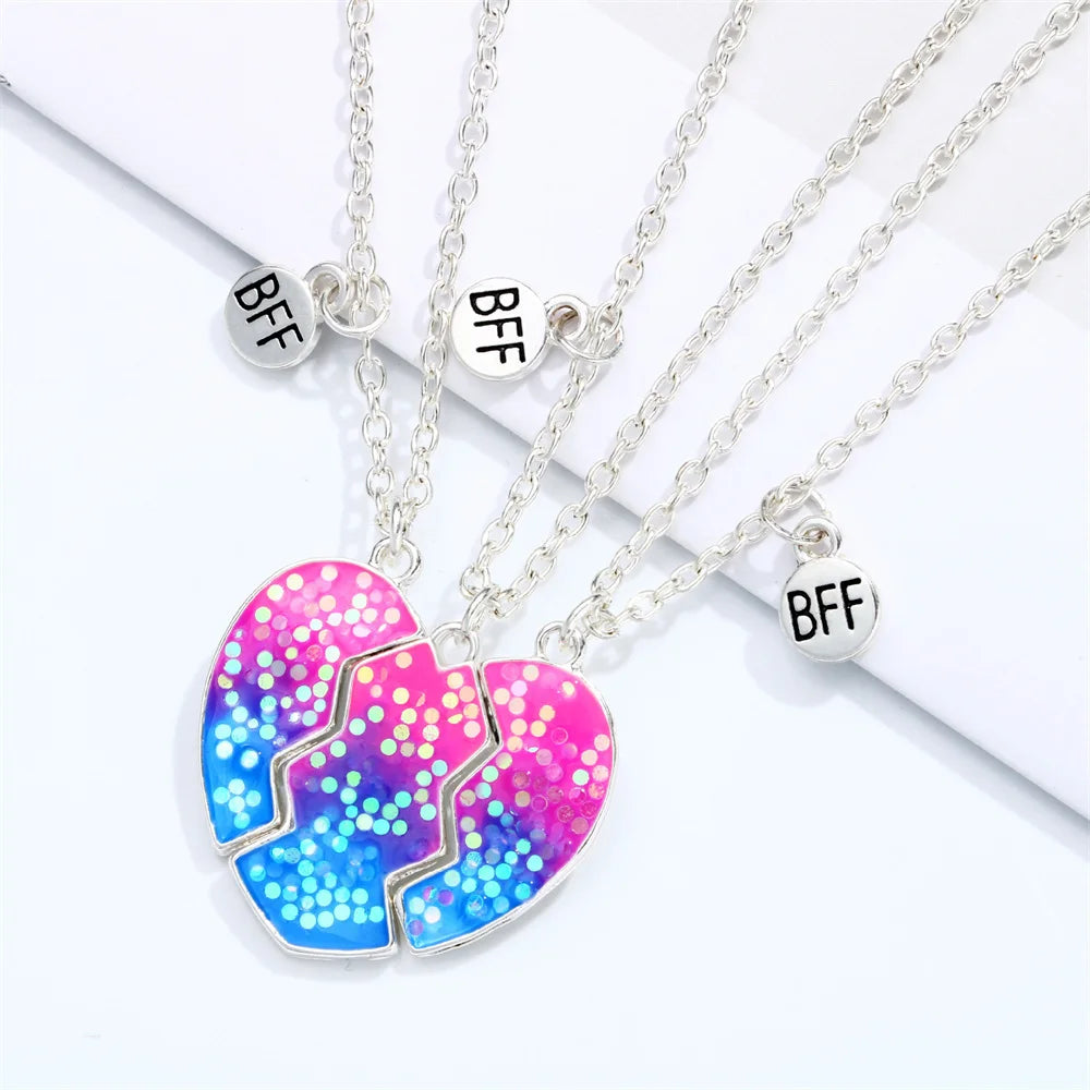 3 Pcs/set Best Friends Pendant Necklace For Woman Magnetic Adjustable Rainbow Daisy Lo close-up view