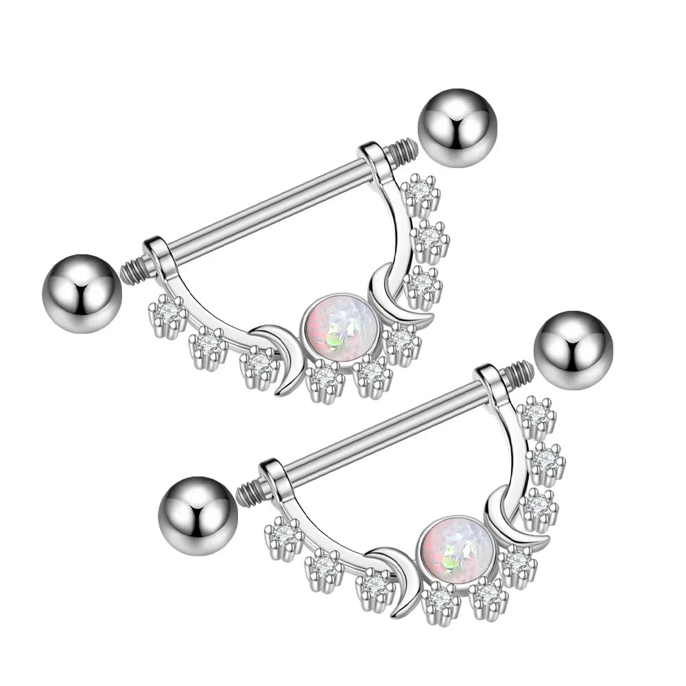 2pc 16G 14G Titanium Barbell CZ Zircon Nipple Shield Jewelry Women Anti-allergic Body Pi detail view