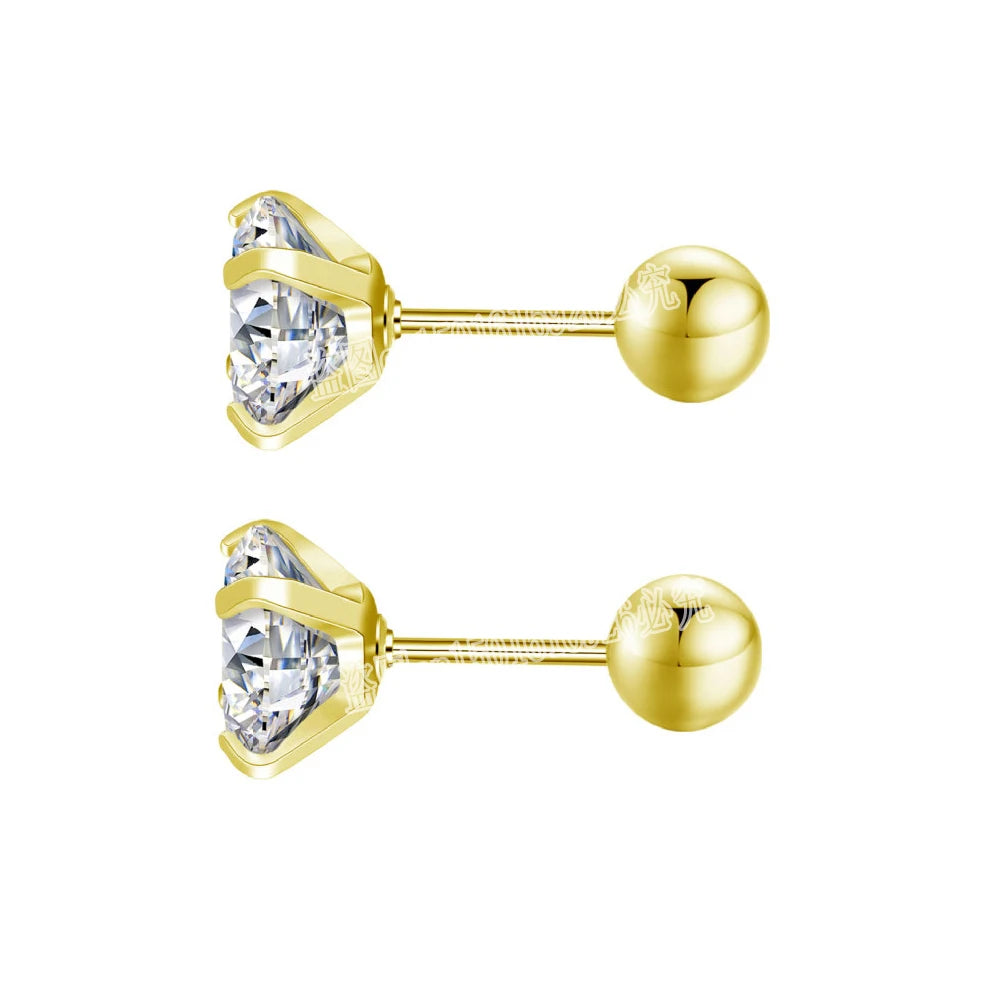 Stainless Steel Titanium Tragus Stud Earrings | 4 Prong Zircon Crystal Cartilage Jewelry detail view