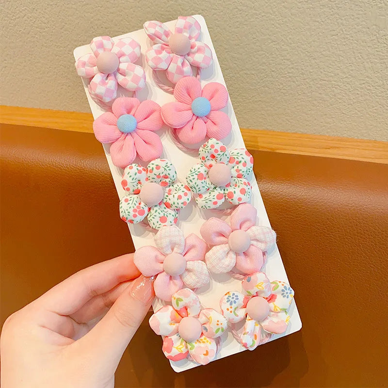 10Pcs/Set New Baby Girl Cute Colorful Flower Hair Bands Ponytail Holder Chilren Soft S close-up view