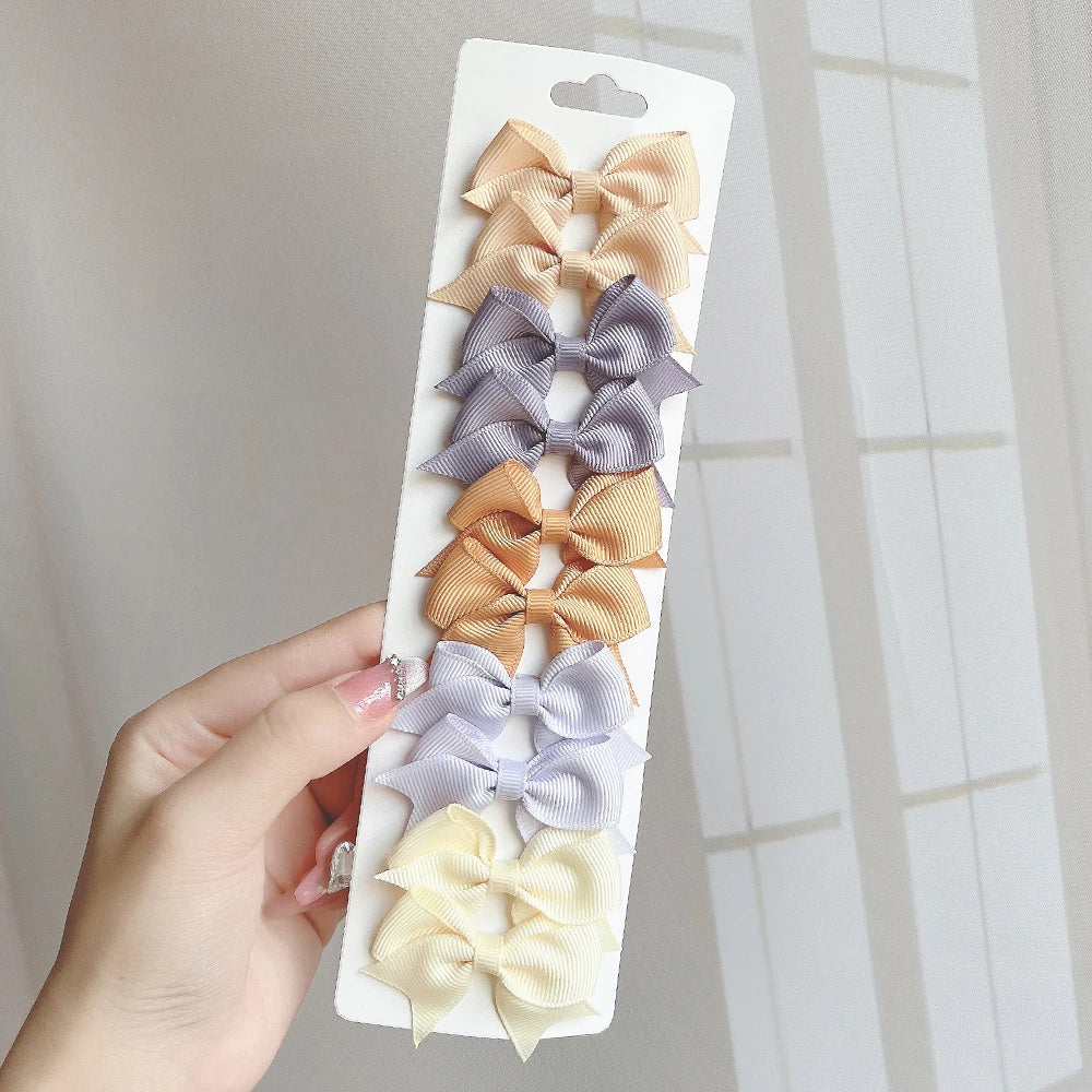 10Pcs/Set Solid Color Kids Bows Hair Clips for Baby Girls Handmade Ribbon Bowknot Hairpi detail view
