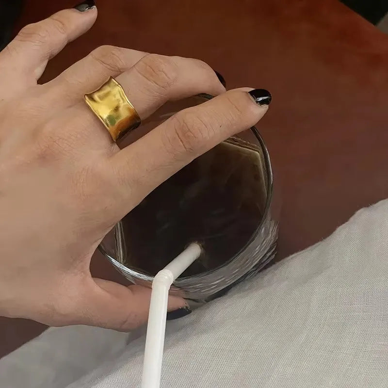 PANJBJ 925 Sterling Silve Multilayer Irregular Geometric Ring for Women Simple Charm Ret detail view