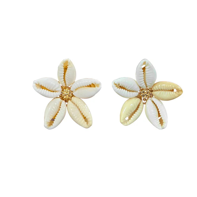 Bohemia Shell Stud Earring for Women Summer Beach Pearl Conch Drop Geometric Earrin additional angle