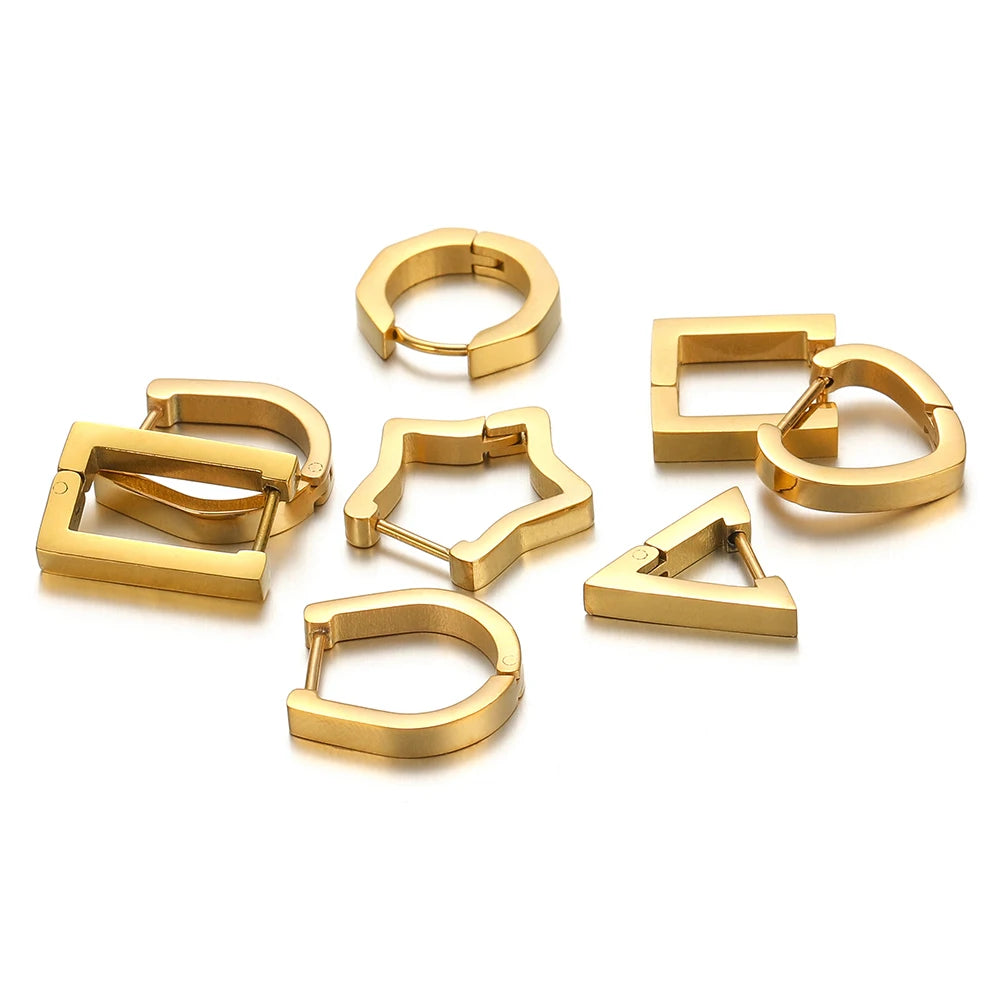 2pcs Geometric Stainless Steel Hoop Earrings | Trendy Daily Wear for Men Women additional angle
