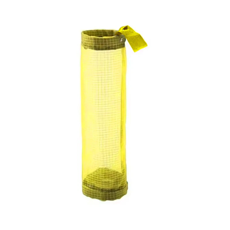 1pc Grey Sundries Bag Storage Wall Mount Mesh Plastic Bags Dispenser Hanging Reused St close-up view