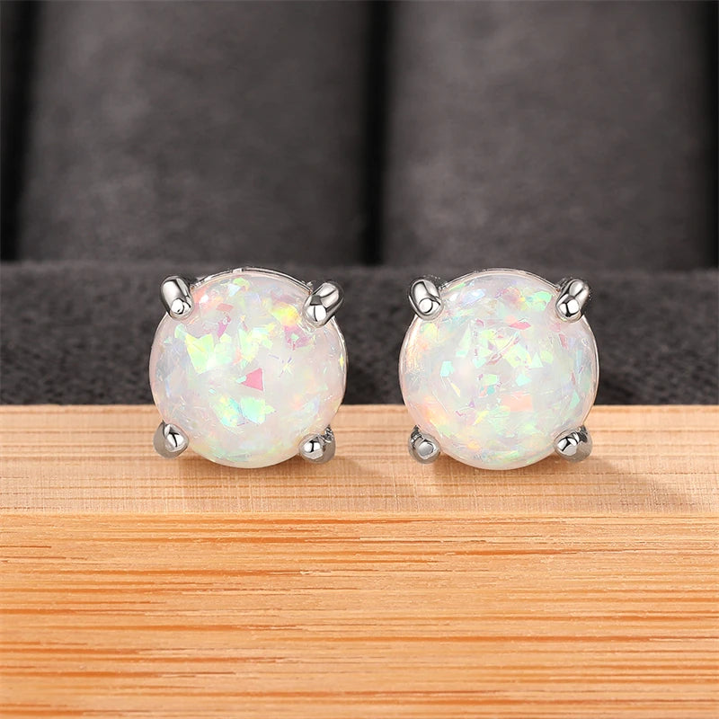 Huitan Dainty Simulated Opal Stud Earrings for Lady Simple Versatile Ear Piercing Ear lifestyle view
