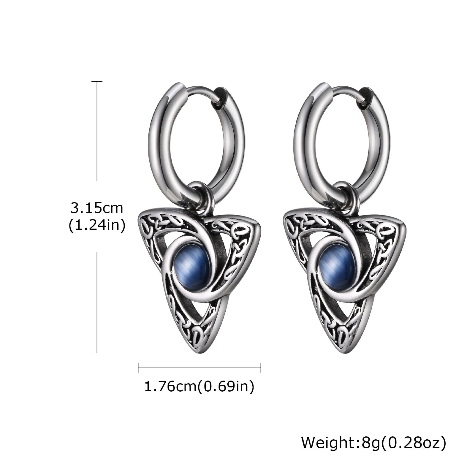 Geometric Triangle Earrings for Men Boys,Viking Natural Stone Inlaid Huggies Hoop Earrin detail view