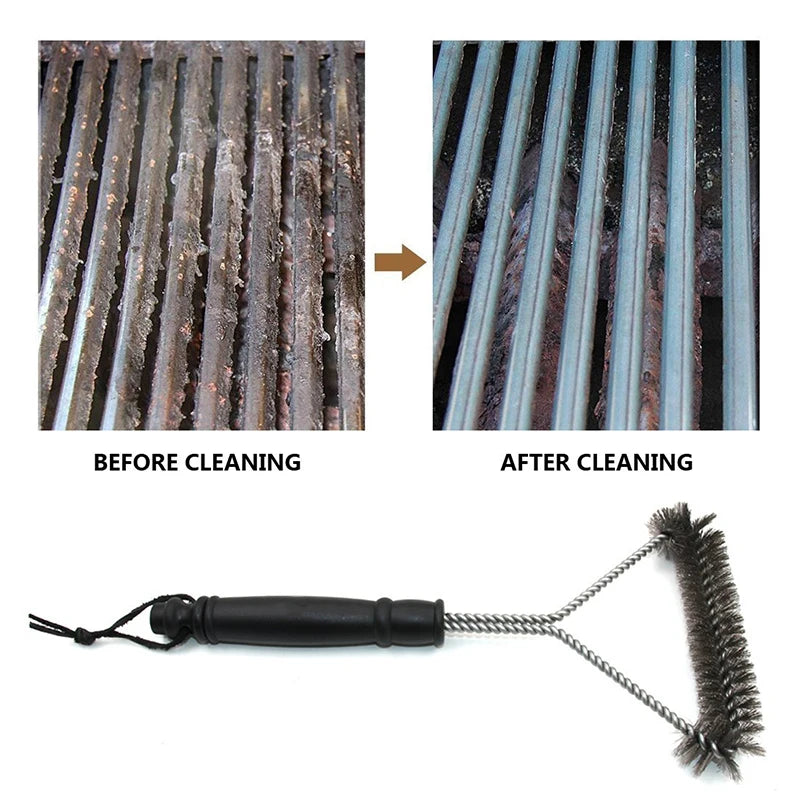 Barbecue Grill BBQ Brush Clean Tool Grill Accessories Stainless Steel Bristles Non-sti close-up view