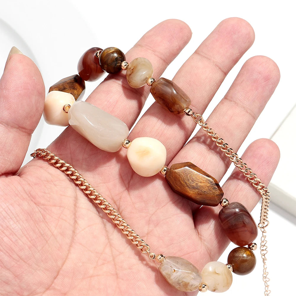 Vintage Acrylic Irregular Beaded Chain Necklace | Geometric Clavicle Choker Jewelry detail view
