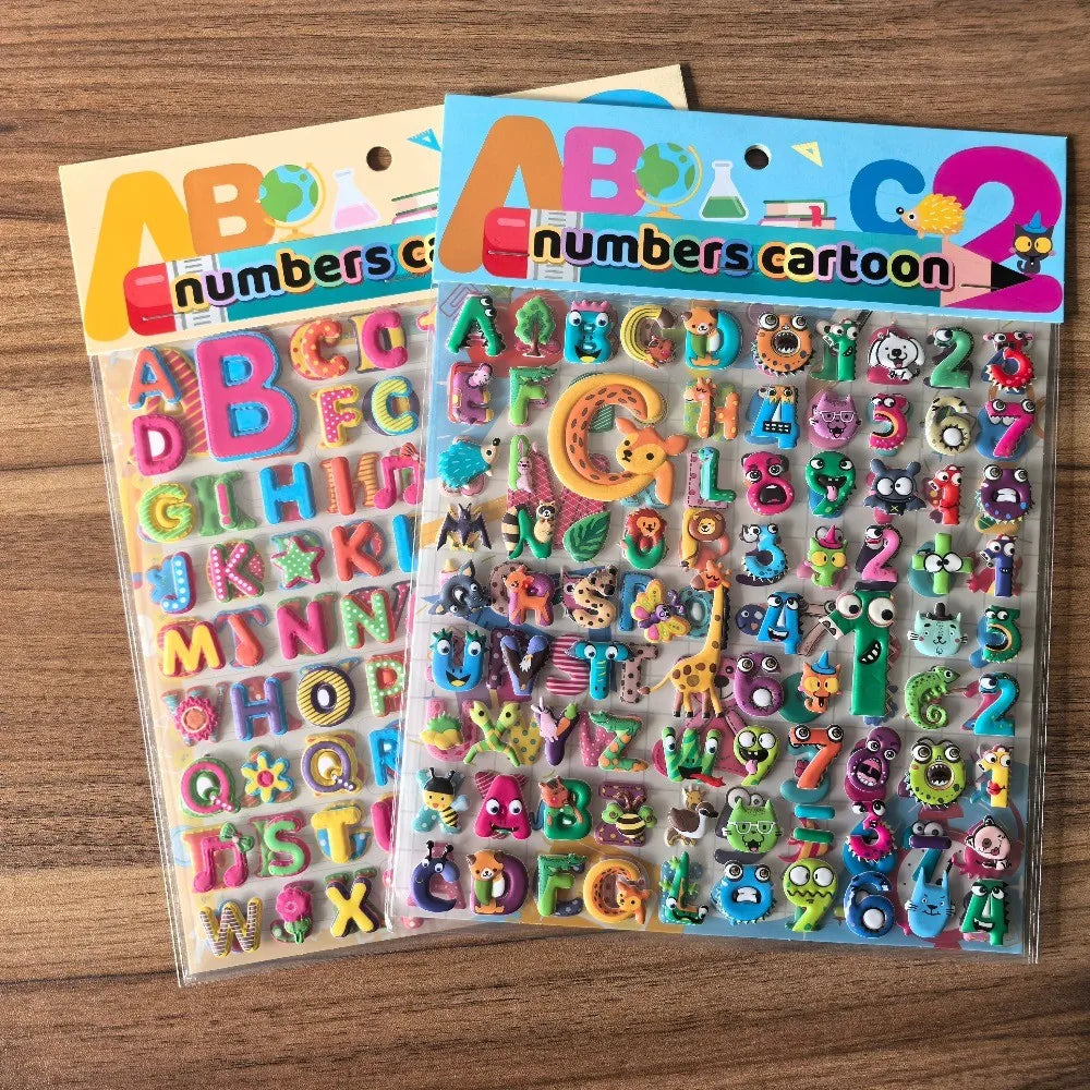 9 Styles Cute Double Layer 3D Foam Stickers Alphabet Cars Food Cartoon for Notebook Journal Phone Case Decoration