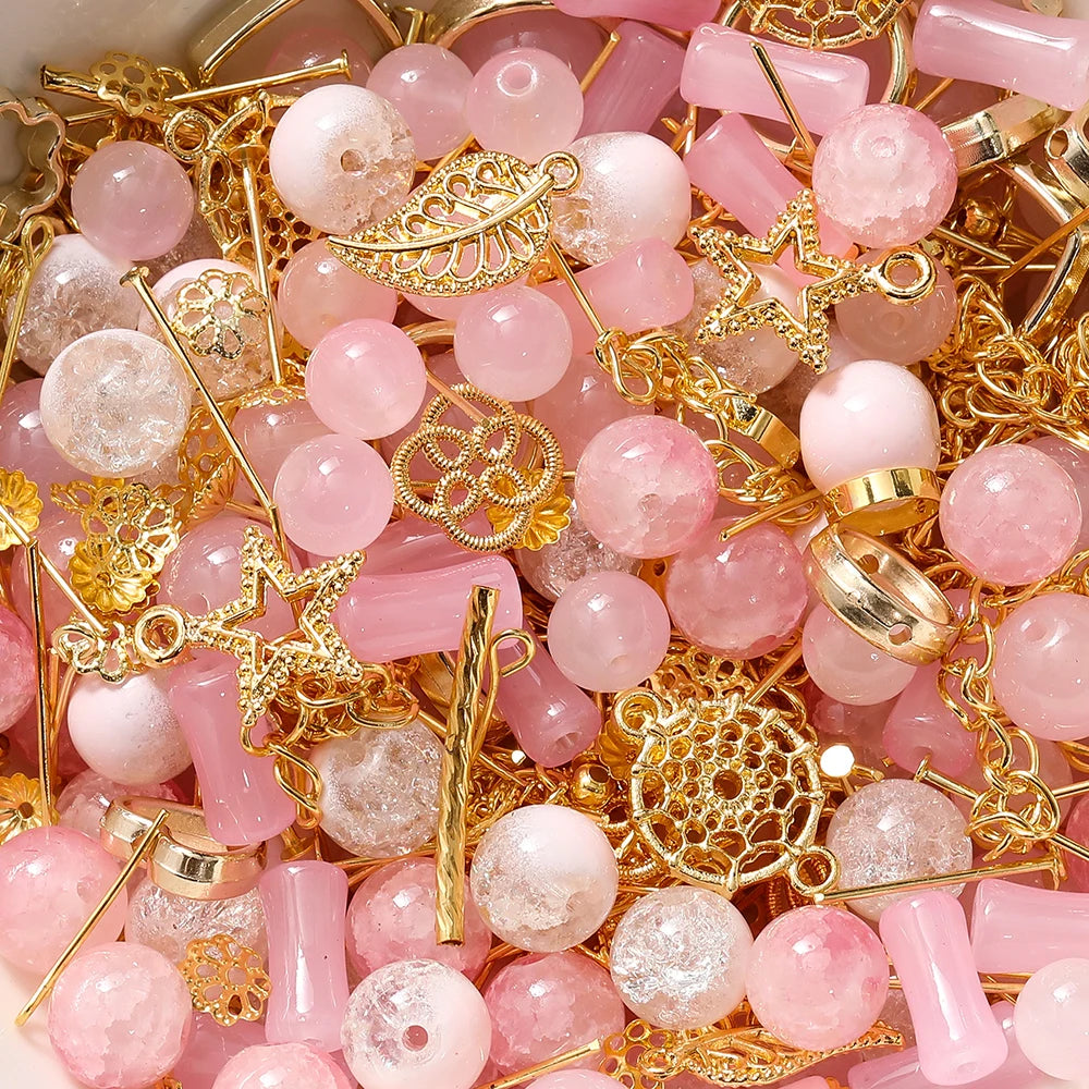 30-50G/Lot Mixed Glass Beads Metal Pendants Spacer Bead Jewelry Accessories for DIY Br close-up view