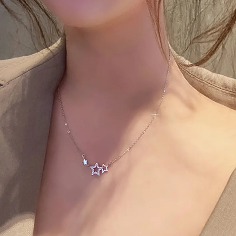 925 Silver Star Necklace for Women | Sweet Cute Zircon Pendant Choker lifestyle view