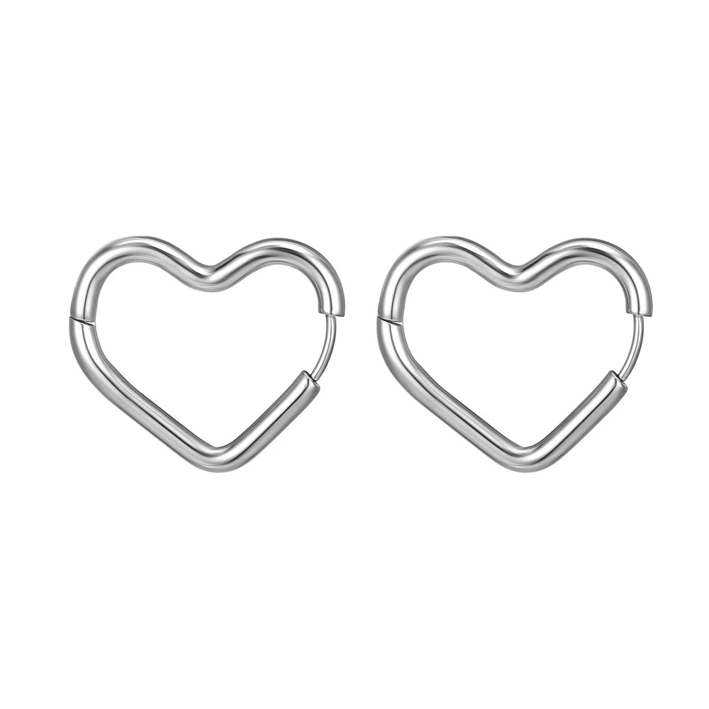 2pcs/1Pairs Stainless Steel Women Men Ear Stud Triangle Heart Star Circle Hoop Earrin lifestyle view