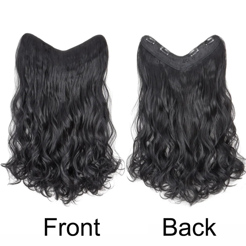 20Inch Synthetic Wavy Curly Clip in Hair Extensions | Heat Resistant Black Blonde Hair close-up view