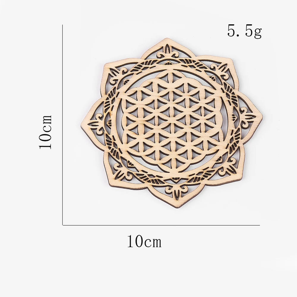 Wooden Chakra Board with Metatron Flower | Laser Engraved Meditation Coaster additional angle