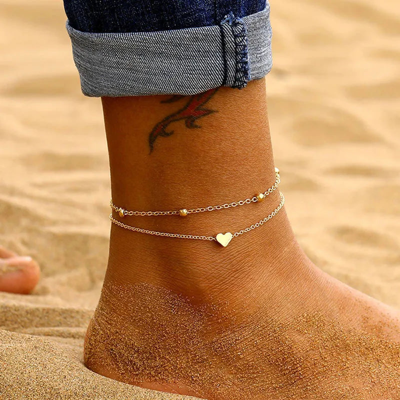 Modyle Gold Silver Color Chain Multilayer Anklets Women Beads Anklet Leg Chain Ankle alternate view