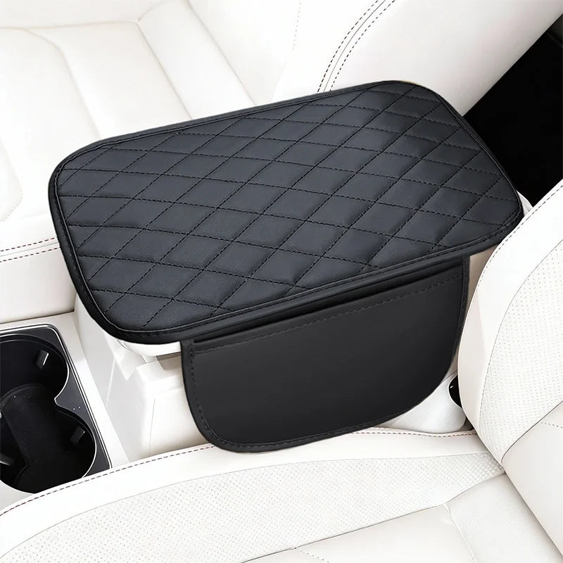 PU Leather Diamond Grid Car Armrest Pad, Center Console Protection, Dual Pocket Stora alternate view