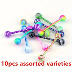 10pcs/set Tongue Rings Barbells Piercing Colorful Stainless Steel Ball Tongue Rings Barb detail view