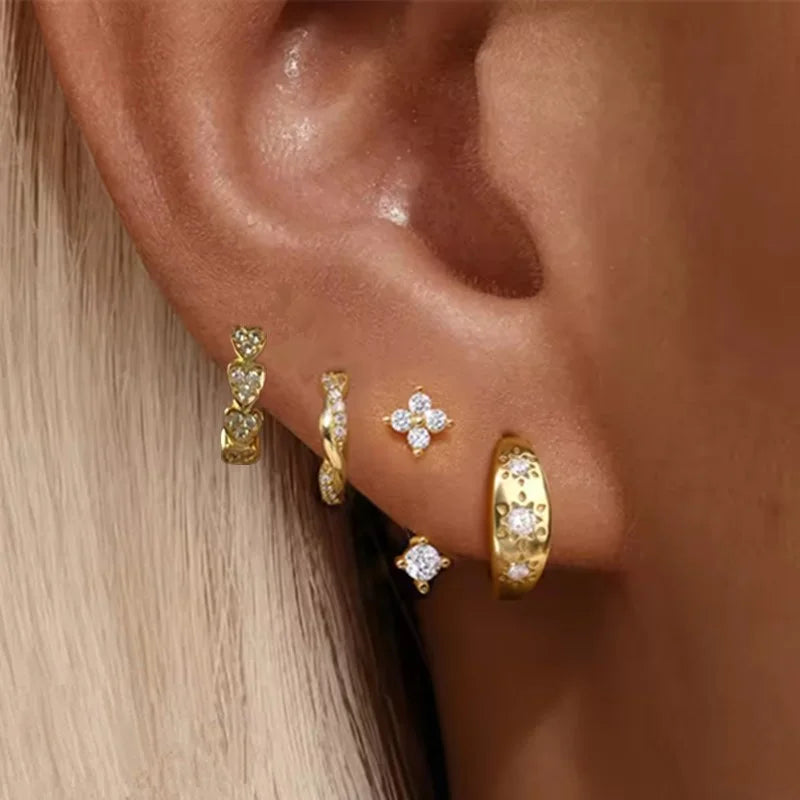 4PCS Fashion Stainless Steel Zirconia Star Huggie Hoop Earrings Set for Women Curious lifestyle view