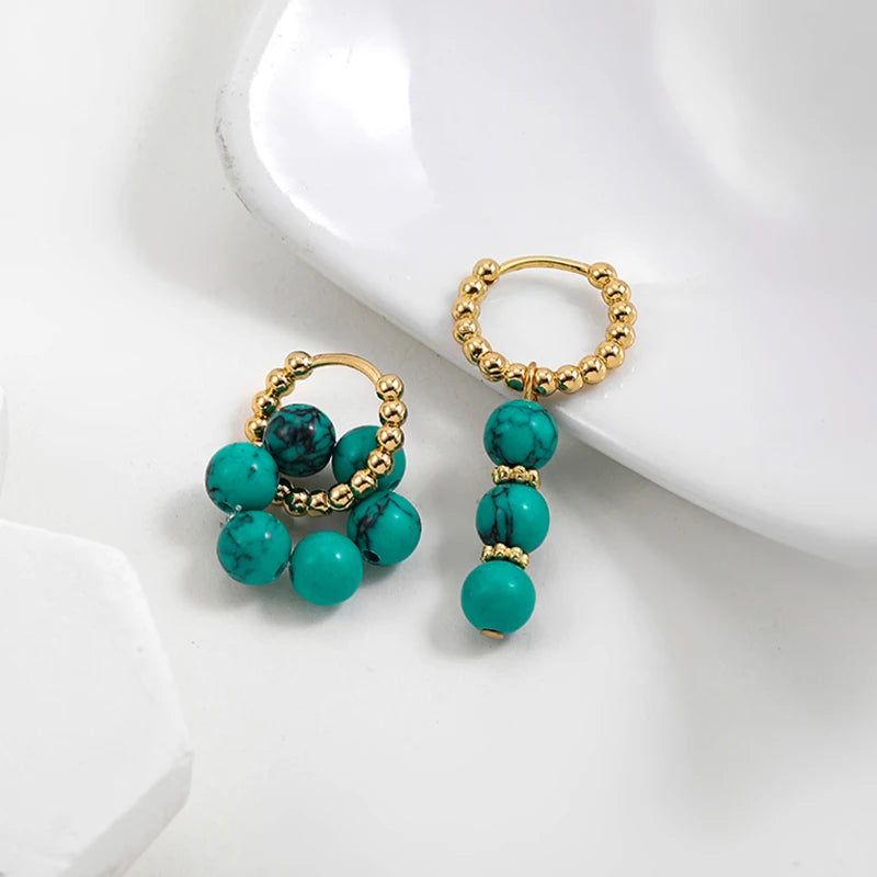 Trendy Asymmetry Pearl Drop Earrings | Stainless Steel Huggie Hoops for Women detail view