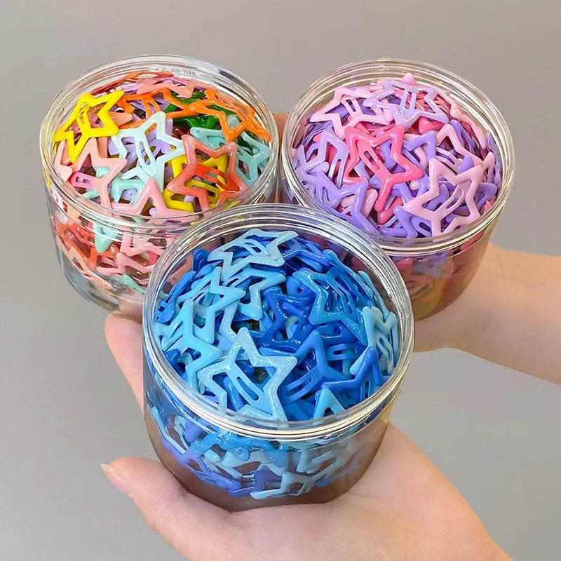 KYDZSW 10Pcs Children Cute Colors Geometric Stars Ornament Hair Clips Girls Lovely Sweet detail view