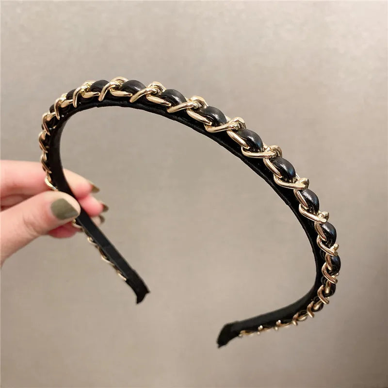 Leather Solid Color Knotted Hairband knitting Hair Hoop Bow Headband Women Girls Re additional angle