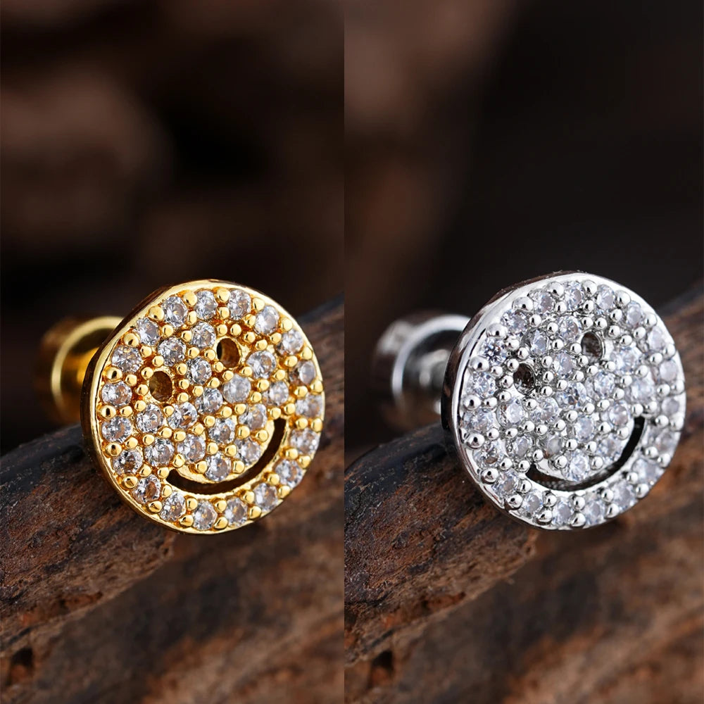 1pcs Crystals Zircon Ear Studs Smiling Crown Star-Style Earring Piercing Oreja Stainless Helix Cartilage Tragus Lobe Piercing