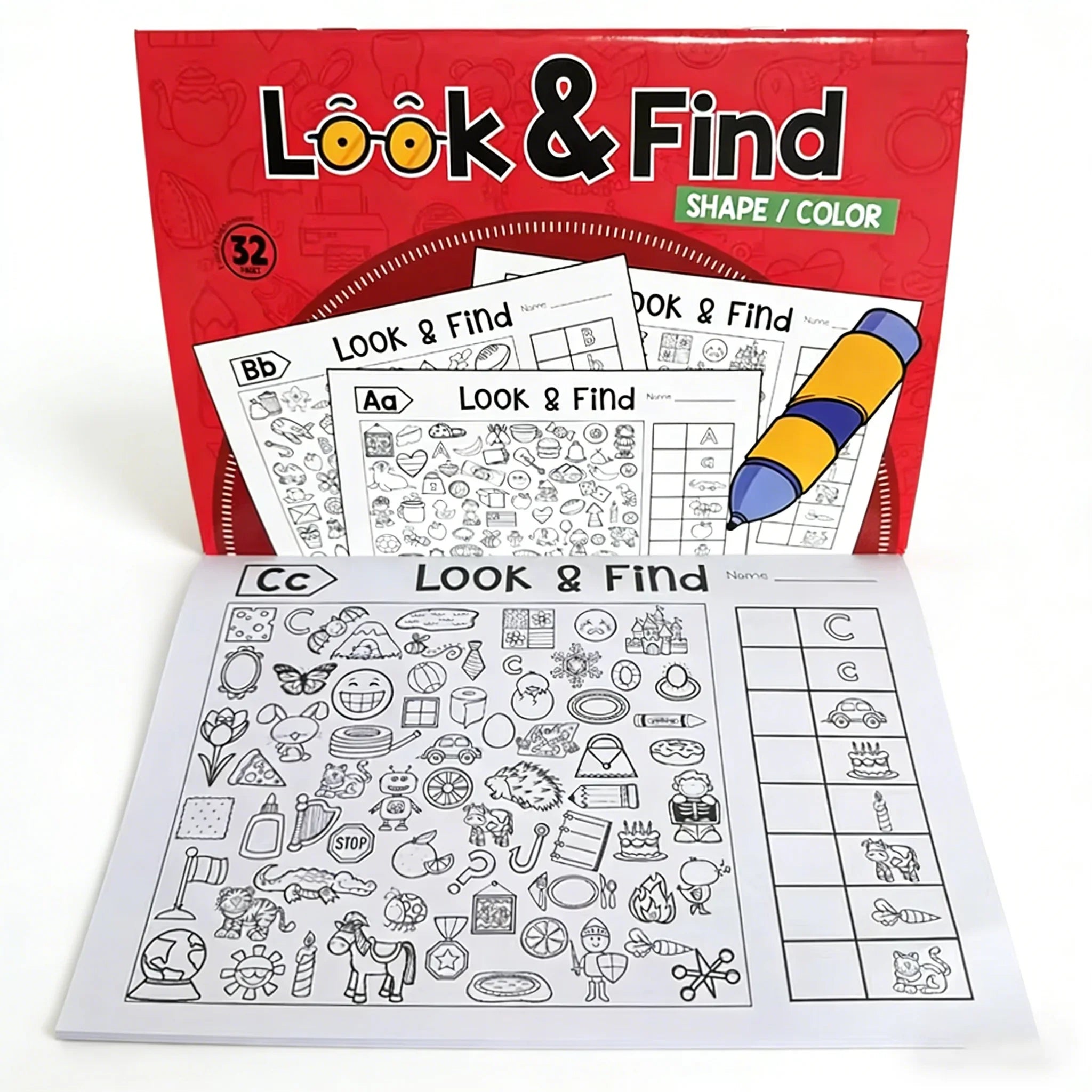Look and Find Shape/Color Workbook Children's Search for Items Items Game, Enhance Visual Perception