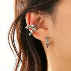 3Pcs Stainless Steel Gothic Punk Clip Earrings Unisex Spike Rivet Cross Non-Pierced Earr detail view