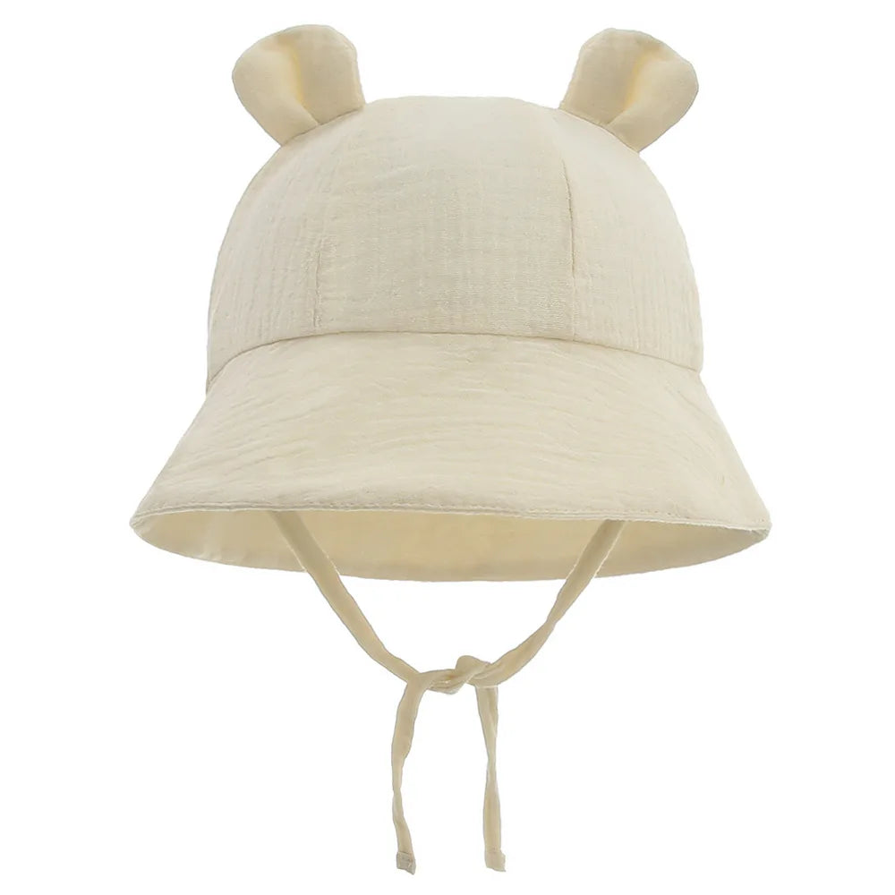 Muslin Baby Sun Hat for Newborn | Cotton Bucket Hat for Infant Summer close-up view