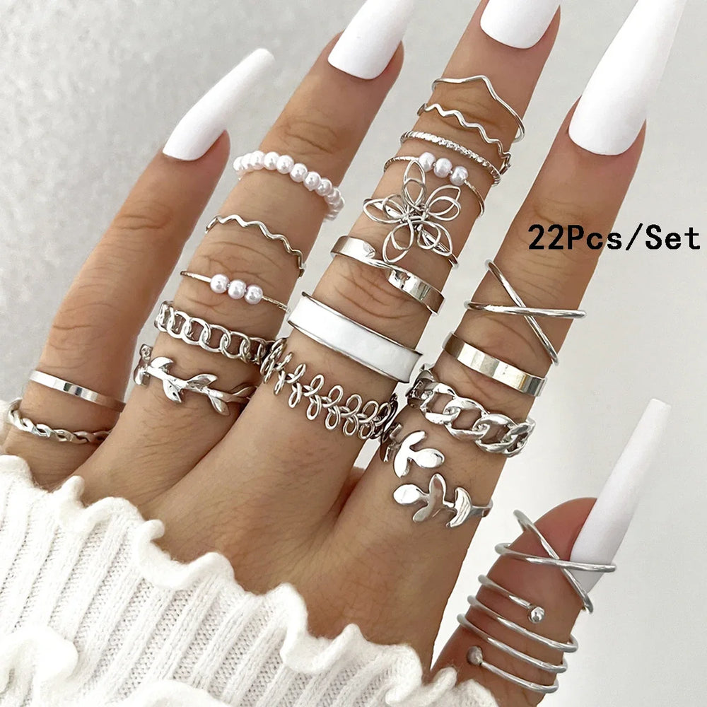 30Pcs Bohemian Geometric Knuckle Rings Set For Women Gold Silver Color Finger Ring Gi alternate view