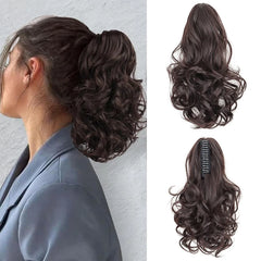 10Inch Synthetic Short Wavy Curly Ponytail Claw Clip in Hair Extension Brown Blonde Black Hairpiece
