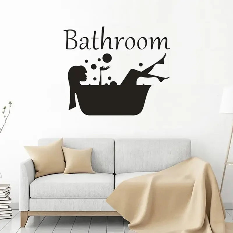 Detachable Girl and Woman Bathroom Sticker Art | Wash Room Decorative Wall Decal lifestyle view