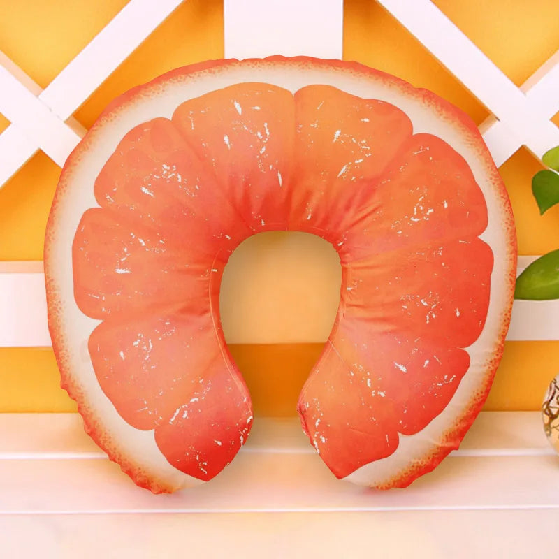 U Shaped Inflatable Neck Pillow | Fun Travel Cushion with Frog Strawberry Rainbow Design detail view