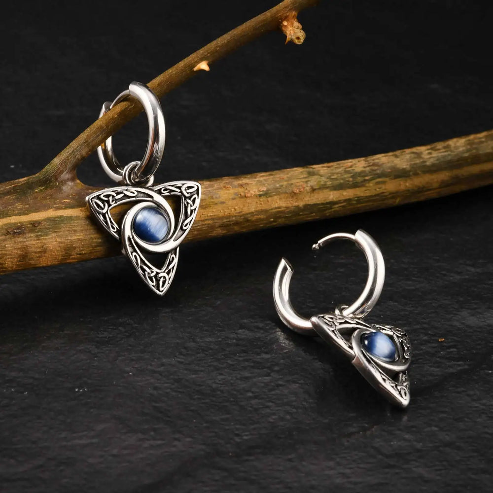 Stainless Steel Moonstone Hoop Earrings for Men | Punk Hip Hop Jewelry Gift close-up view