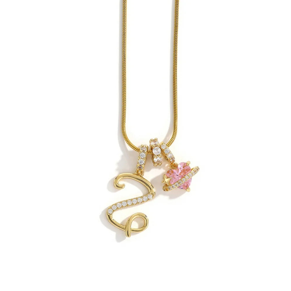 Gold Color Zircon Flower Pendant Necklace Female A-Z 26 Letter Alphabet Wedding Jewel lifestyle view