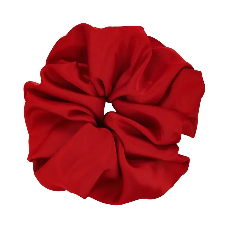 Retro Satin Red Color Hair Scrunchies Headband Women Temperament Hair Rope Tie Pony additional angle
