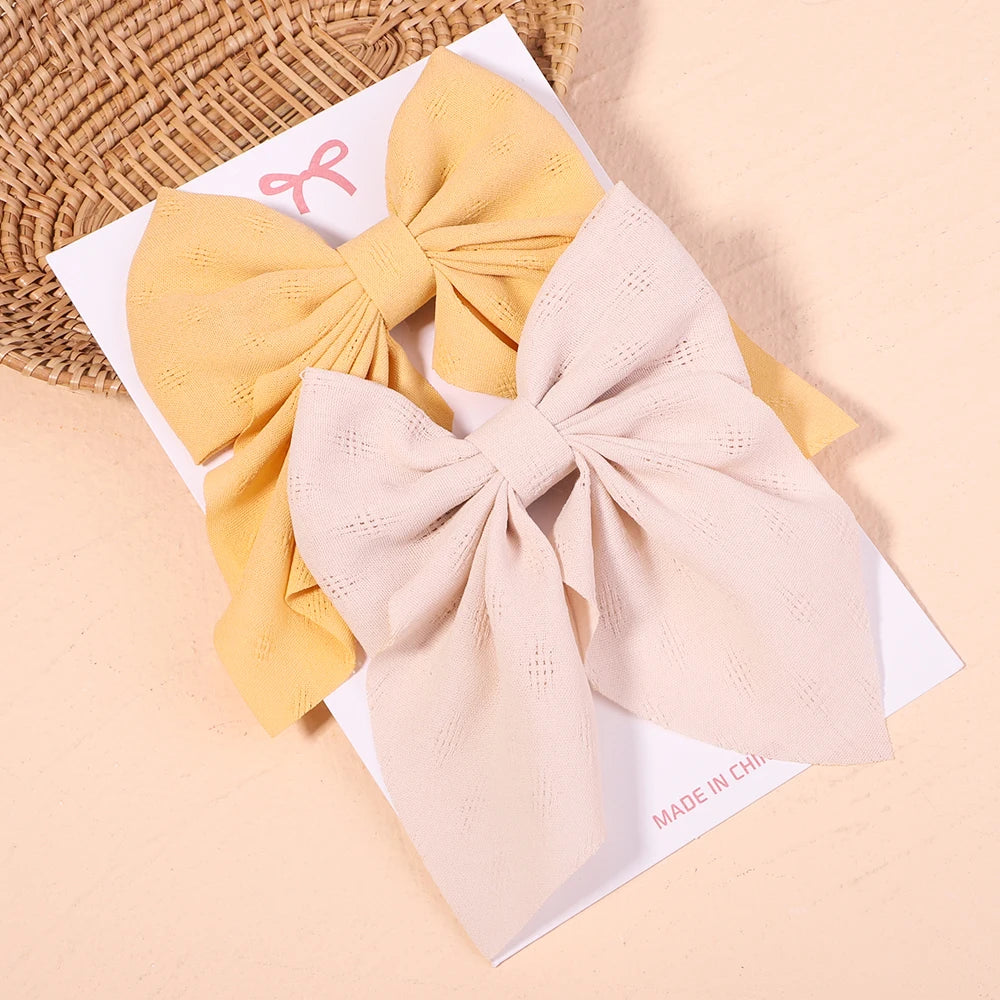 2Pcs/set Sweet Solid Bowknot Hair Clips for Women Girls Print Bows Hairpins Barrettes Duckbill Clip Headwear Hair Accessories