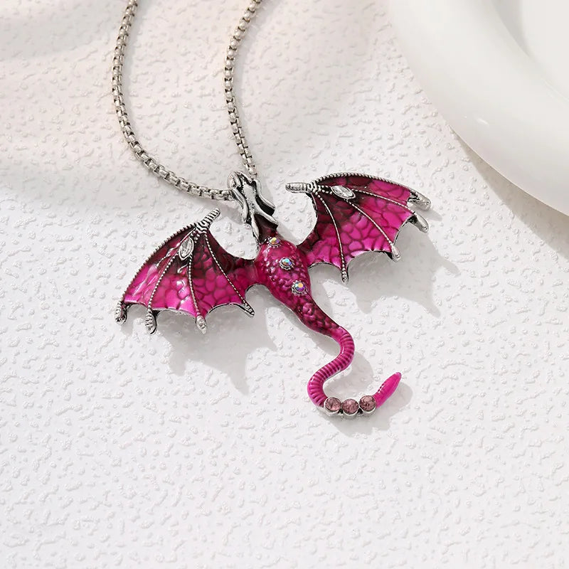 Goth Fly Dragon Pendant Necklace | Punk Snake Chain Choker for Men and Women close-up view