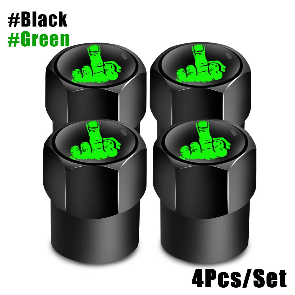 Red Skull Logo Valve Caps 4 Pcs Aluminum Alloy Tire Stem Covers close-up view