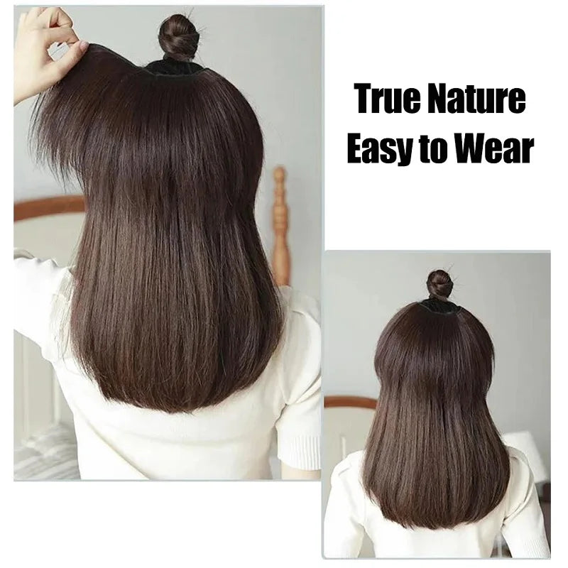 20/30cm Synthetic Straight Hair Extension with 4 Clips | V-Shaped Half Head Invisib additional angle