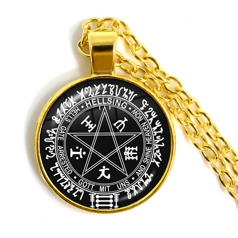 Hellsing Alucard Pentagram Pendant Necklace 25mm Glass Cabochon Pentagram Statement Pend detail view