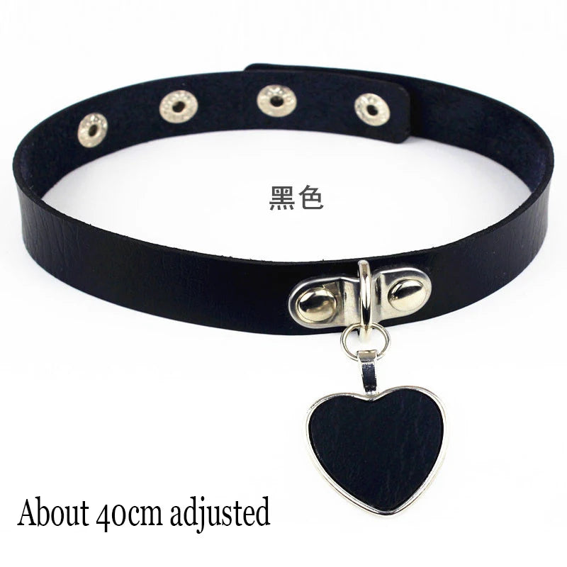 Gothic Bat Heart Lock Punk Choker | Black Leather Collar Necklace lifestyle view