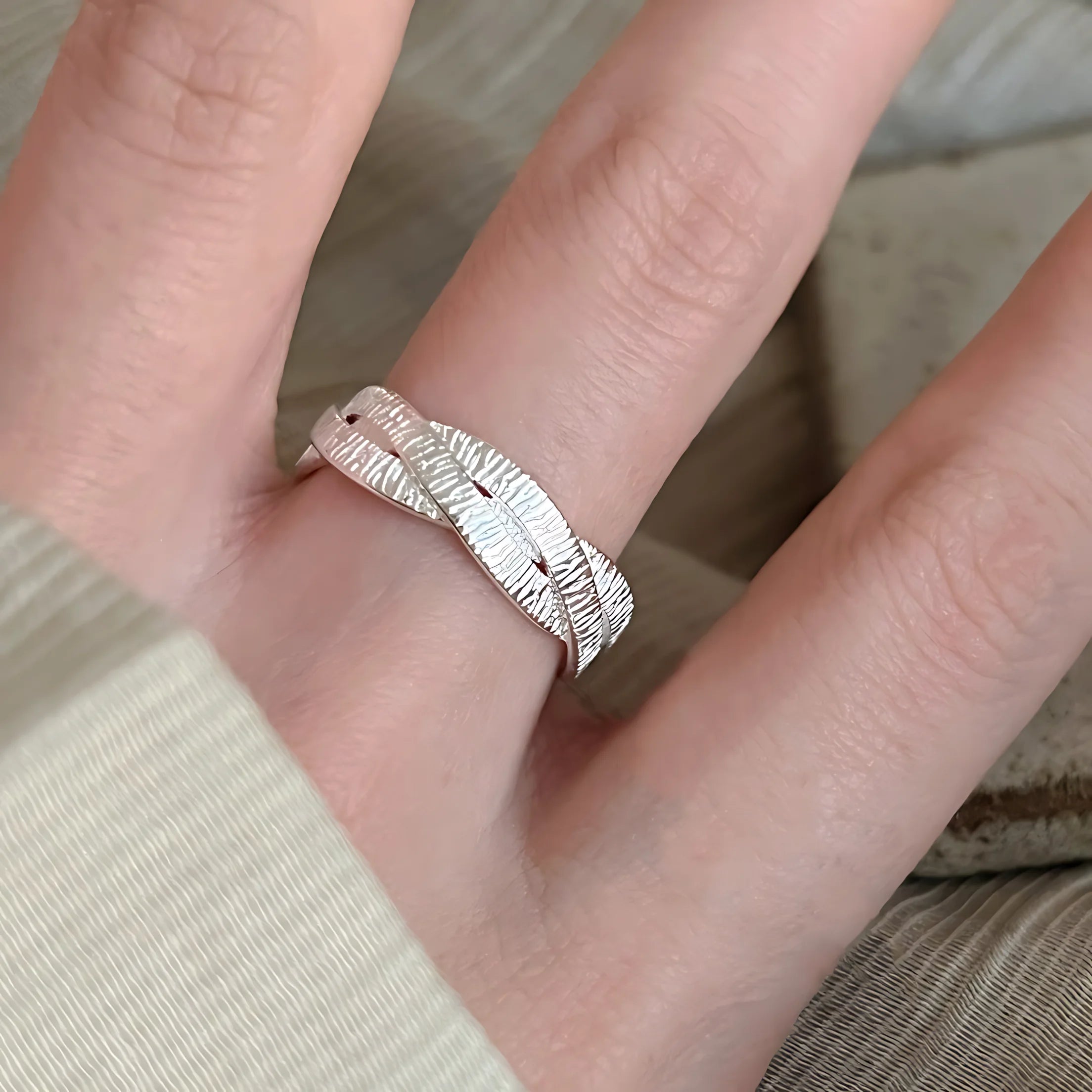 PANJBJ 925 Sterling Silver Frosting Geometry Ring for Women Wide Texture Versatile Handm detail view