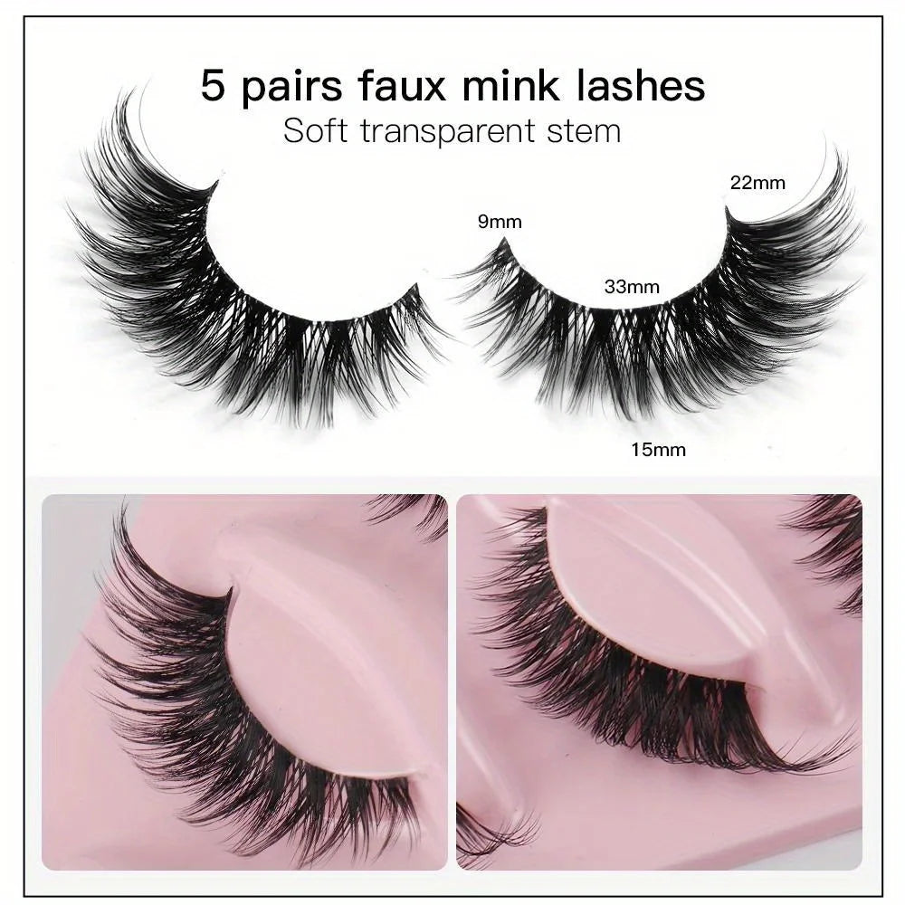 Value Pack 5 Pairs Long Natural Dramatic Cat Eye Lashes Winged Elongated Reusable Fak lifestyle view