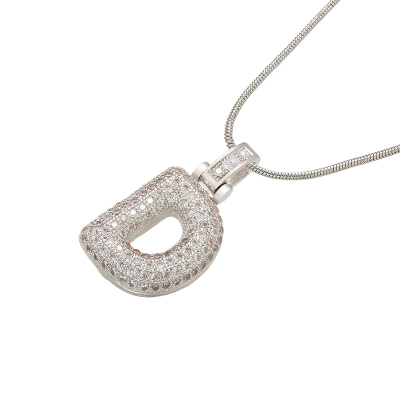 Silver Bubble Initial Letter Necklace | Customizable 26 Letters Pendant Jewelry for W lifestyle view